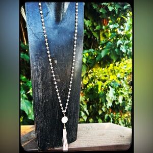 Long Pink Crystal and Stone Pendant.